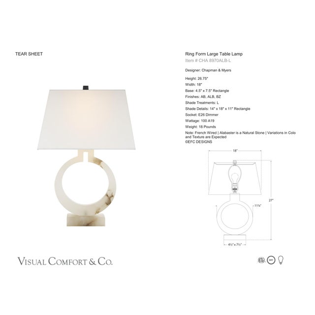 Chapman & Myers by Visual Comfort Signature Ring Form Large Table Lamp in Alabaster with Linen Shade Designer: Chapman &...