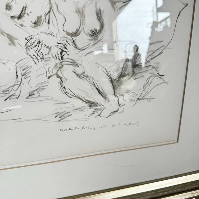 1960s Framed Nude Art “two Girls Reclining” by Ira Moskowitz For Sale - Image 5 of 6
