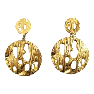 Vintage 1970s Signed Trifari Modernist Goldtone Pendant Clip Earrings - 2 Pieces