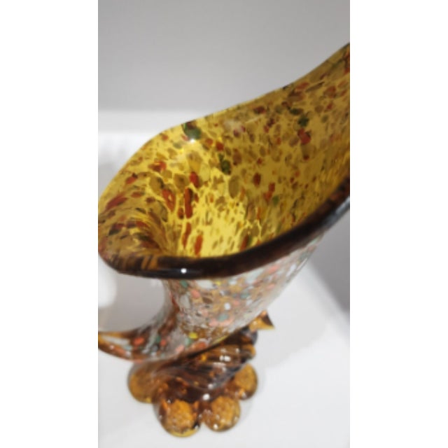 1970s Vintage Murano Amber Glass 'End of Day' Turkey Cornucopia Vase For Sale - Image 5 of 13