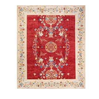 Eclectic Hand Knotted Area Rug, Red - 9' 1" x 11' 8" For Sale