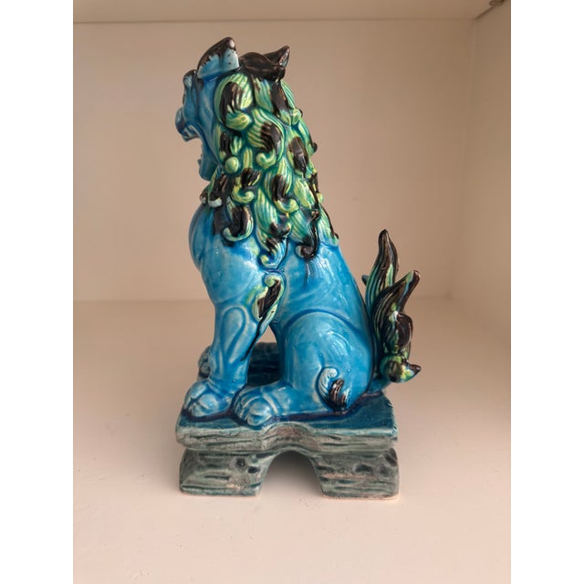 Vintage Turquoise Glazed Ceramic Japanese Foo Dogs, Made in Japan, C. 1960s - A Pair For Sale - Image 9 of 10