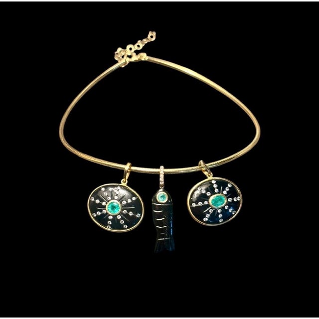 Sol Pendant, Black Onyx With Emerald, Diamonds & 14k Gold For Sale - Image 4 of 11