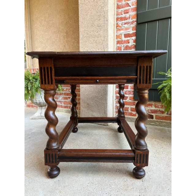 Antique English Sofa Side Table Barley Twist Ebonized Library Desk Carved Oak For Sale In Dallas - Image 6 of 12