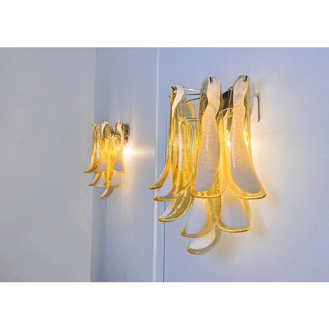 Vintage Italian Murano Wall Lights with Caramel Lattimo Glass Petals in the Manner of Mazzega, 1990, Set of 2 For Sale - Image 17 of 18