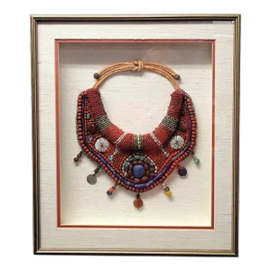 Framed Tibetan Ladakh Coral Turquoise and Pearl Necklace
