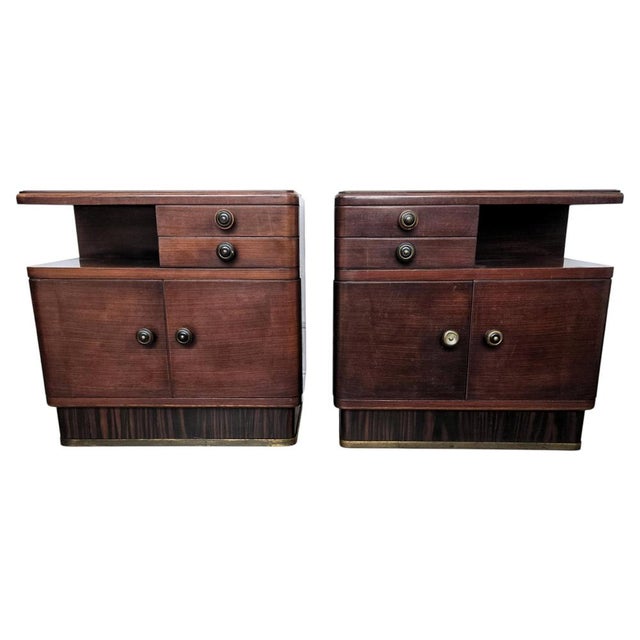 Art Deco Italian Nightstands in Wood and Black Glass Top, 1940s, Set of 2 For Sale - Image 11 of 11