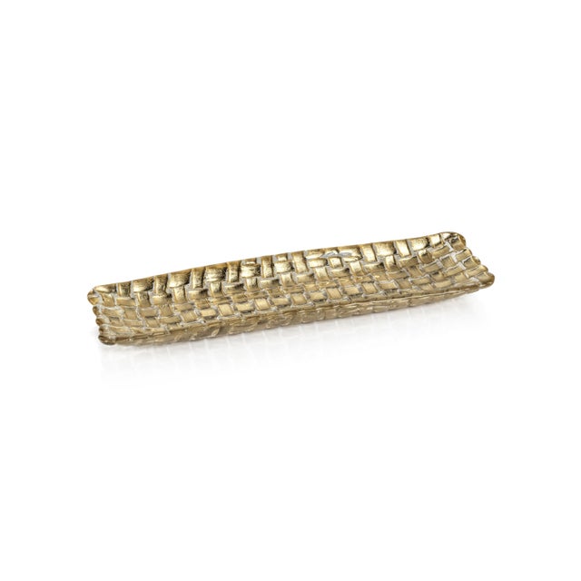 Nova 12.25" Braided Rectangular Glass Plates, Set of 6, Gold For Sale In Los Angeles - Image 6 of 6