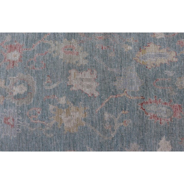 Modern Oushak Rug With a Light Blue-Gray Field by Keivan Woven Arts 3'11"x5'11" For Sale In Atlanta - Image 6 of 9