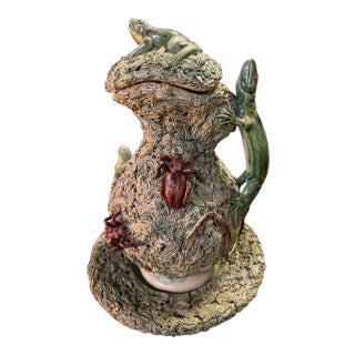 19th Century Mafra Palissy Ewer With Cover and Tray For Sale