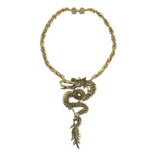 Dragon Gold Tone Statement Necklace by Weatherby Miller Jewels For Sale