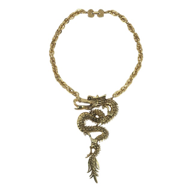 Dragon Gold Tone Statement Necklace by Weatherby Miller Jewels For Sale