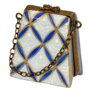 Limoges Blue & Gold Purse Trinket Box For Sale