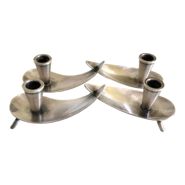 Vintage Danish Modern Carl Christiansen Silver Plate Candle Holder--A Pair For Sale