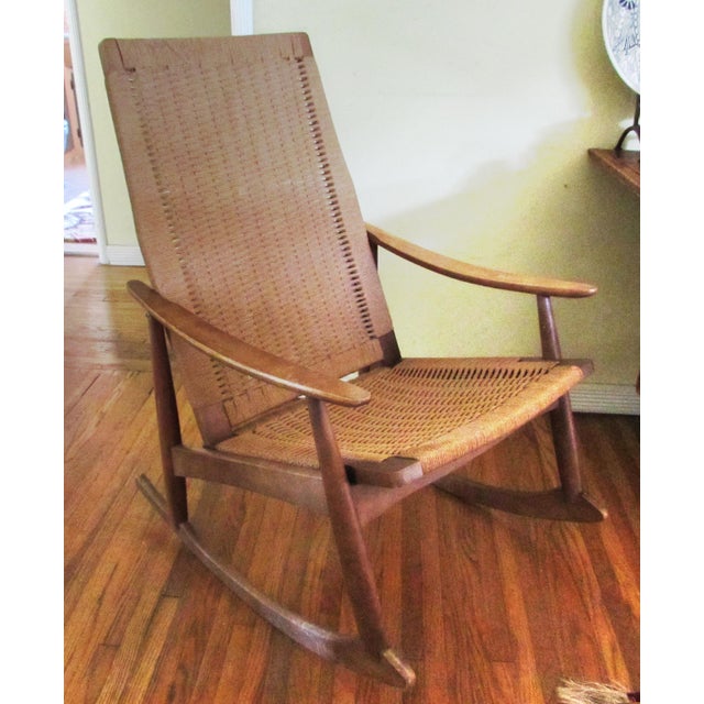 MidCentury Modern Hans Wegner Style Rope Seat Rocking Chair Chairish