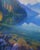 Lake Crescent by Bruce A Gómez | Pastel Landscape of a tranquil lake surrounded by mountains For Sale