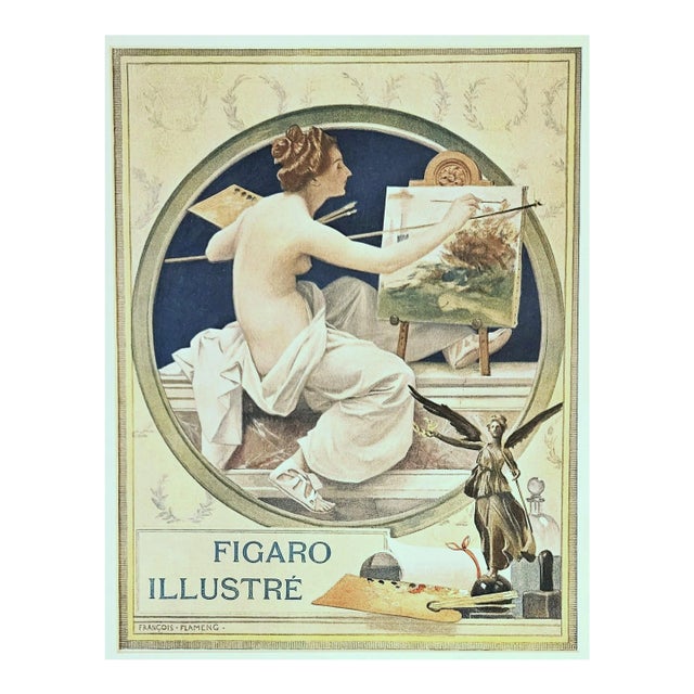 1890 French Art Nouveau Chromolithograph-Artist, Matted For Sale