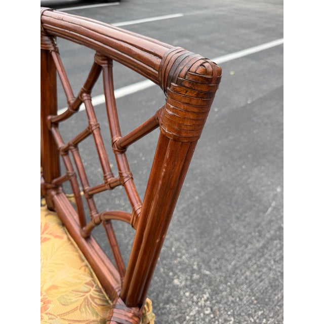 Vintage Fretwork Rattan Dining Chairs With Tropical Cushions, Set of 6 For Sale - Image 10 of 10