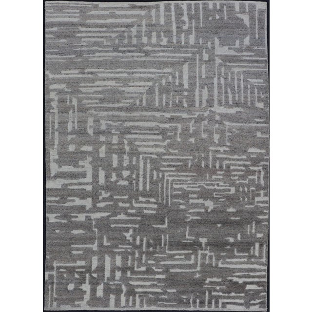 Modern Hand Knotted Wool Area Rug in Cream and Gray With Abstract Design For Sale - Image 12 of 12