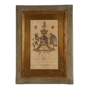 Framed Antique Armorial Crest Engraving of John West Earl of De La Warr