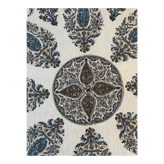 Samarkand by Peter Dunham Linen Fabric Color Blue / Brown 2 7/8 Yards For Sale