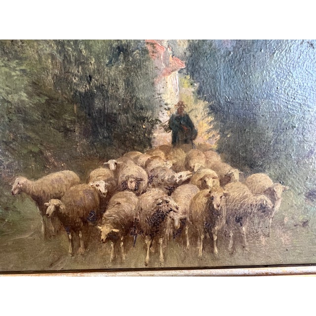 After Barbizon, Shepherd and His Flock in the Forest, 19th Century, Painting on Panel, Framed For Sale - Image 10 of 12