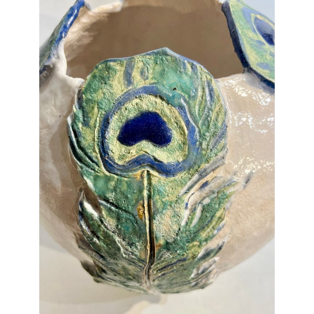 Vintage Italian Earthenware Vase With Stylized Peacock Feather Design For Sale - Image 13 of 13