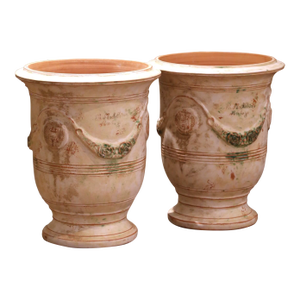 Pair of French Weathered Terracotta Anduze Planters by La Madeleine
