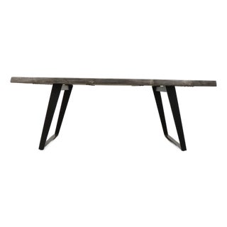 Crate & Barrel Yukon Weathered Grey Live Edge Solid Wood Dining Table For Sale