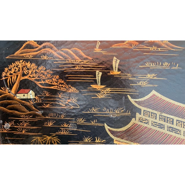 Chinoiserie Hand-Painted Gilt Asian Nightstands, Pair For Sale - Image 11 of 15