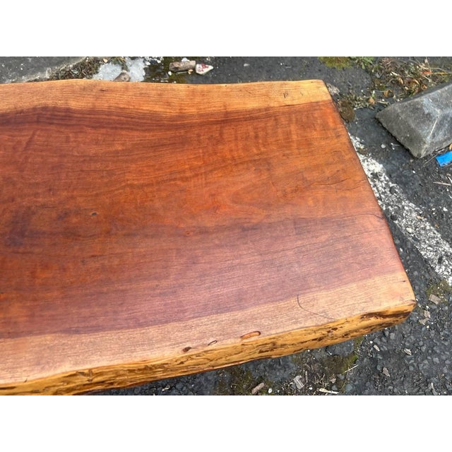 Late 20th Century Rustic Style Live Edge Slab Wood Top Coffee Table/ Bench With Iron Hairpin Legs For Sale - Image 9 of 18