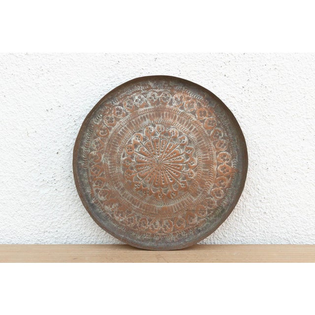 Indian Copper Mandala, Antique Tinned Ceremonial Platter For Sale - Image 3 of 5