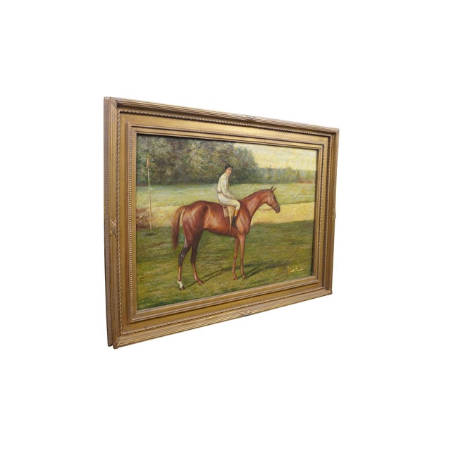 Realism Late 20th Century Chestnut Horse Equestrian Jockey Oil Painting After Allen Culpepper Sealy 44" For Sale - Image 3 of 13