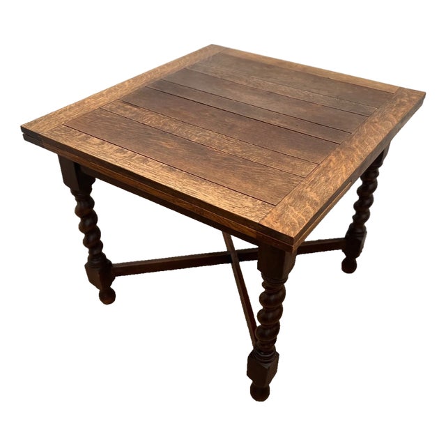 Antique Expanding Pub Kitchen Table Barley Twist Legs Quarter Sawed Tiger Oak For Sale