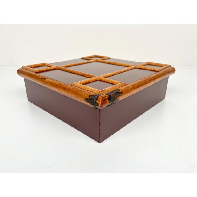 Bamboo & Wood Squared Box by Tommaso Barbi, Italy, 1960s For Sale - Image 6 of 18