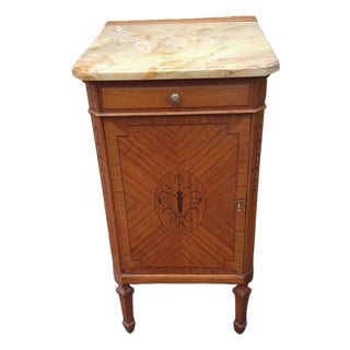1900-1909 Edwardian Marquetry Inlaid Mahogany and Marble Top Four-Drawer Side Cabinet For Sale