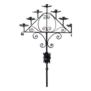 Antique Black Wrought Iron Floor Standing Candlabra For Sale
