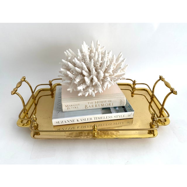 This quatrefoil shape Hollywood Regency style lacquered solid brass tray is oversized with a raised gallery edge and...