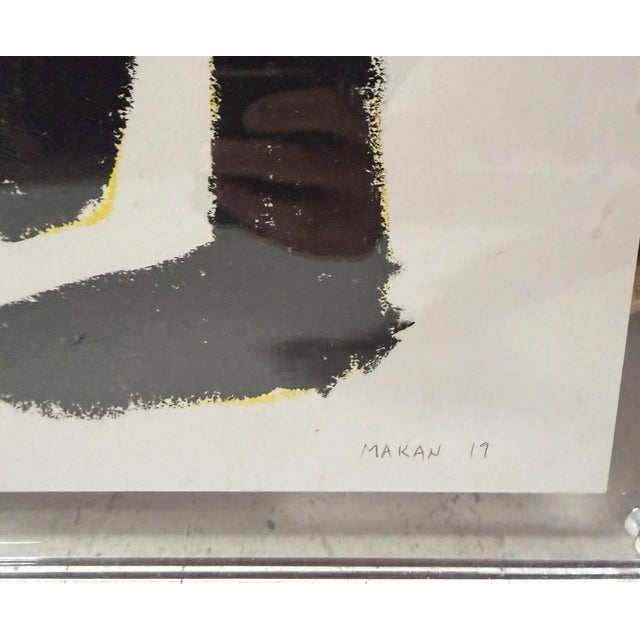 2010s Original Makan Negahban Dog Painting on Paper in Lucite Frame For Sale - Image 5 of 5