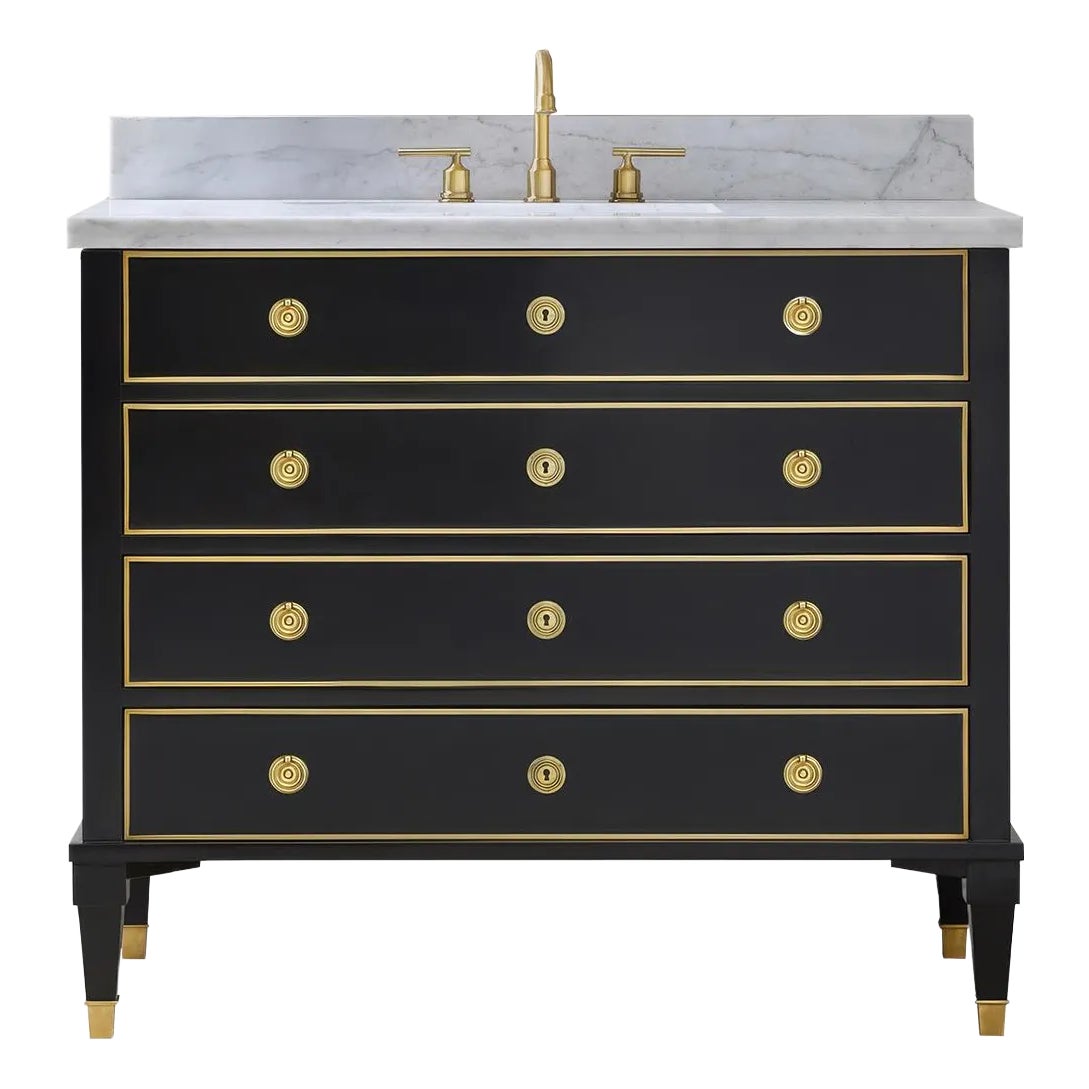 Neoclassical Style Black Marble Top Vanity
