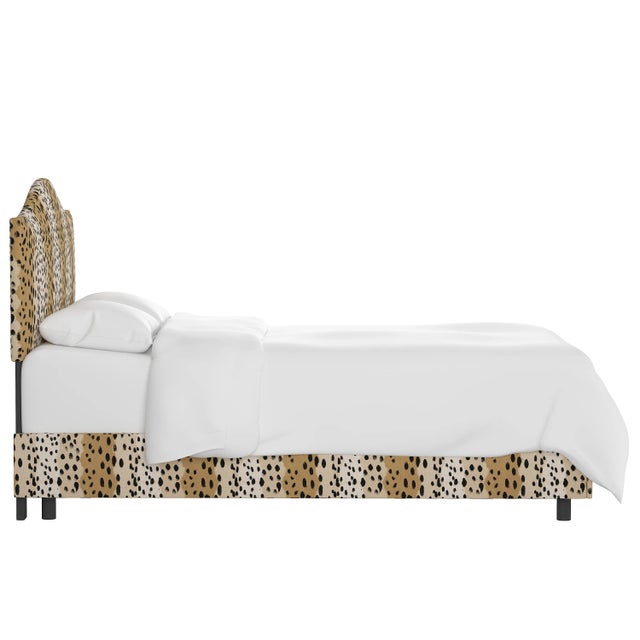 Transitional Kenmore Bed in Caramel Linen Leopard, King For Sale - Image 3 of 6