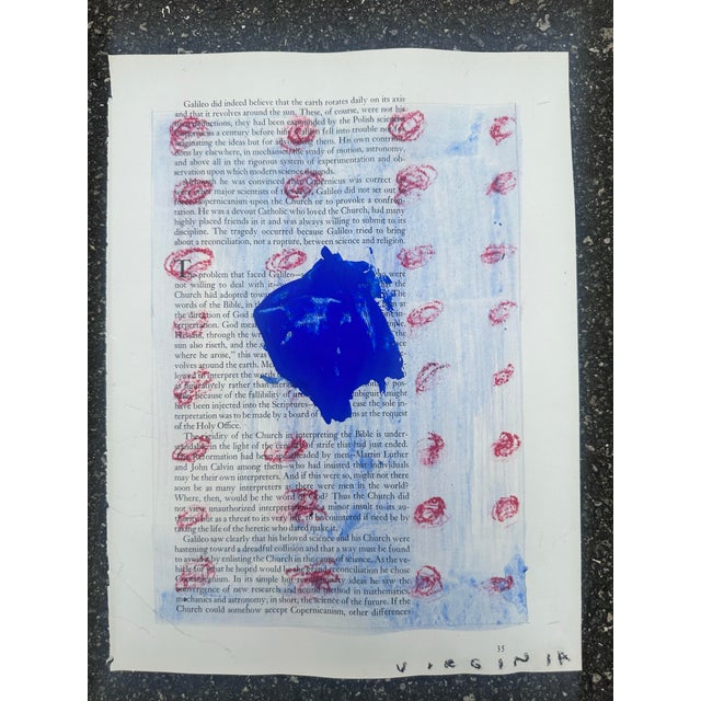 Abstract original painting on vintage book page by Virginia Chamlee. Signed and dated. 2025. Mixed media on paper. Shades...