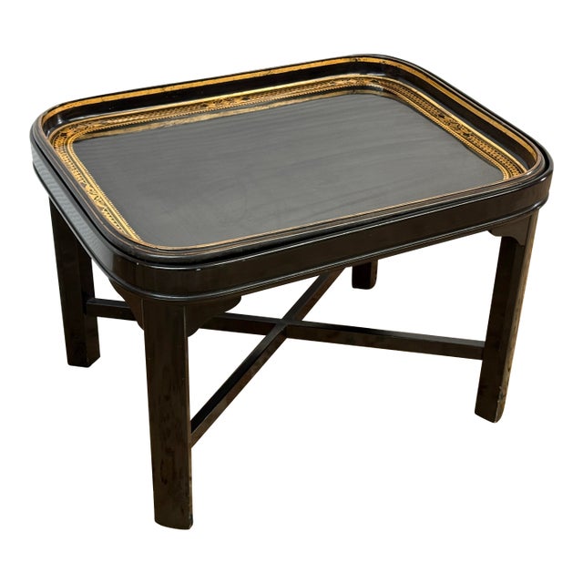 English Black + Gold Tray Table, 19th Century For Sale