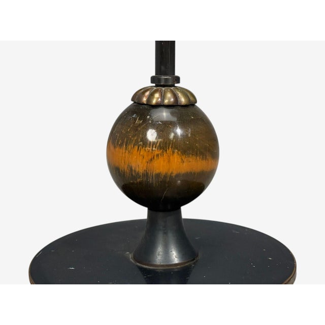 1950s Mid-Century Modern Floor Lamp, Patinated Brass, Wood, Fabric For Sale - Image 11 of 12