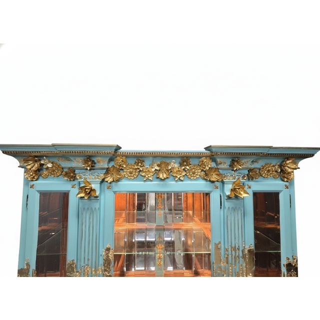 "The Blue Duchess" Hand Painted Neoclassical Display Armoire, China Hutch For Sale - Image 9 of 16