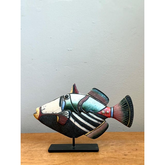 Vintage Hand Painted Ceramic Fish Sculpture on Stand For Sale - Image 14 of 14