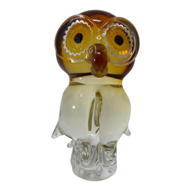 Amber Murano Glass Owl by Zanetti For Sale