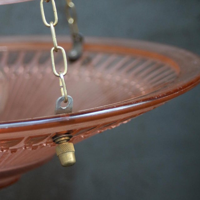 Art Deco French Brass and Red Pink Glass Pendant Light, 1920s For Sale - Image 9 of 11