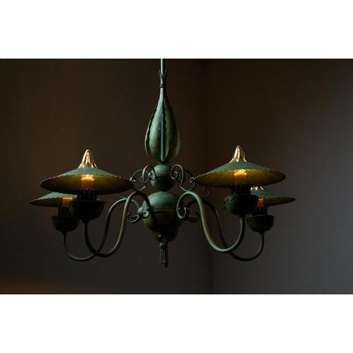 Green Chandelier with Shades, Italy, 1940s For Sale - Image 4 of 16