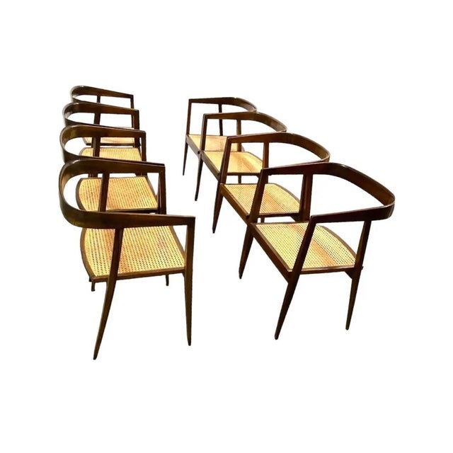 Brown 1960s Attributed to Joaquim Tenreiro Rosewood and Cane "U" Chairs - Set of 8 For Sale - Image 8 of 10
